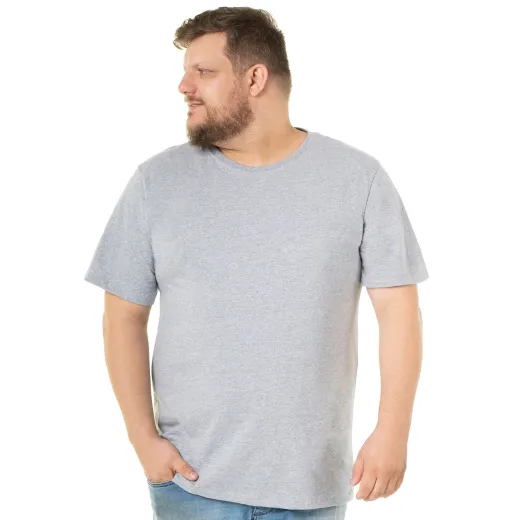 Camiseta Plus Size Masculina de Algodão Cinza Mescla