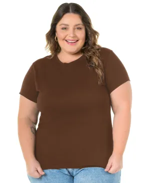 Camiseta Feminina Plus Size de Algodão Marrom