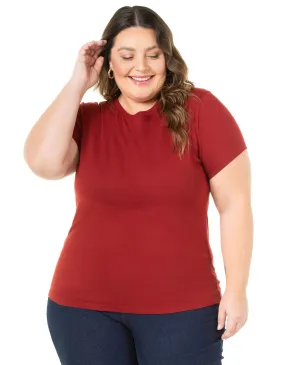 Kit 3 Camisetas Femininas Plus Size De Algodão Bordô