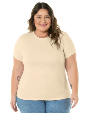 Camiseta Feminina Plus Size de Algodão Areia