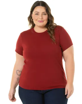 Kit 3 Camisetas Femininas Plus Size De Algodão Bordô