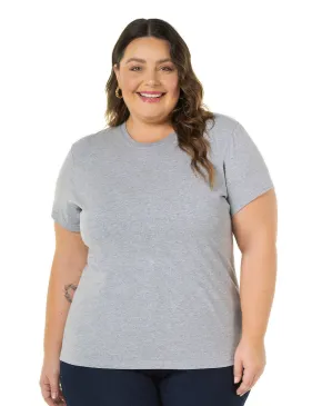 Camiseta Feminina Plus Size de Algodão Cinza Mescla