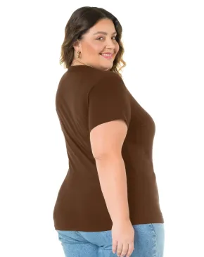 Kit 3 Camisetas Femininas Plus Size De Algodão Marrom