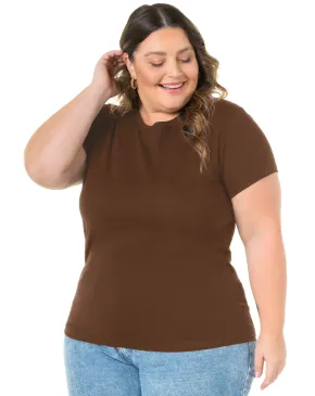 Camiseta Feminina Plus Size de Algodão Marrom