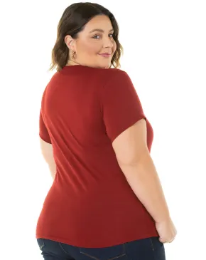 Camiseta Feminina Plus Size de Algodão Bordô