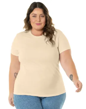 Camiseta Feminina Plus Size de Algodão Areia