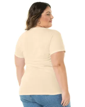 Camiseta Feminina Plus Size de Algodão Areia