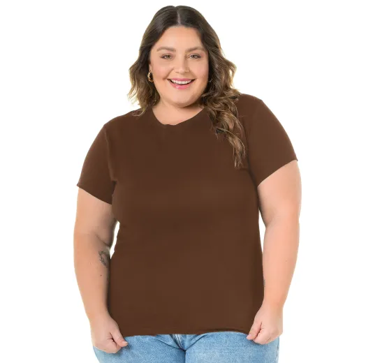 Camiseta Feminina Plus Size de Algodão Marrom