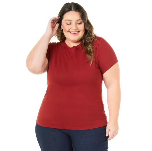 Camiseta Feminina Plus Size de Algodão Bordô