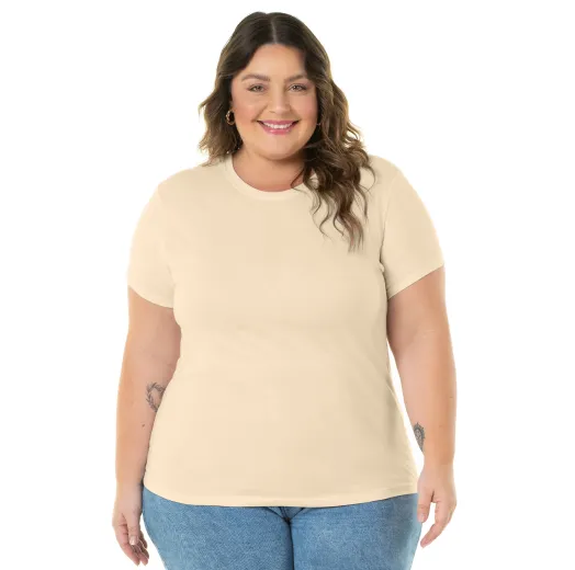 Camiseta Feminina Plus Size de Algodão Areia