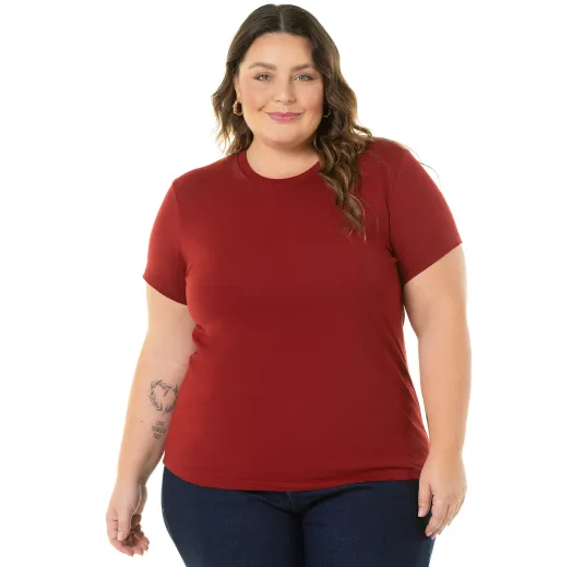 Kit 3 Camisetas Femininas Plus Size De Algodão Bordô