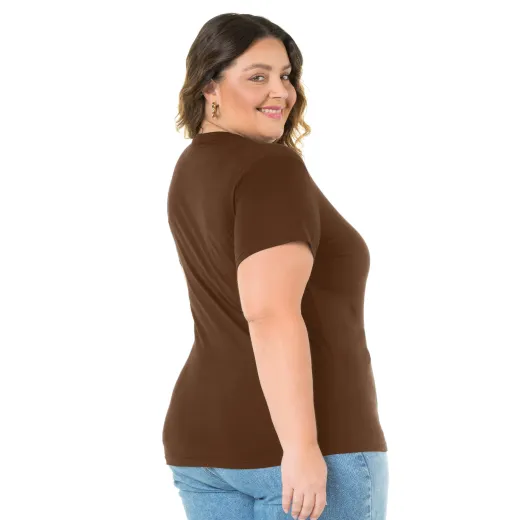 Camiseta Feminina Plus Size de Algodão Marrom