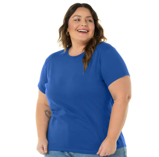 Camiseta Feminina Plus Size de Algodão Azul Royal