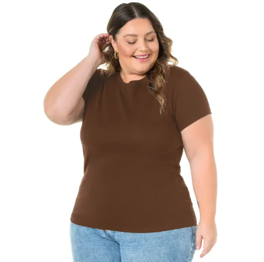 Kit 3 Camisetas Femininas Plus Size De Algodão Marrom