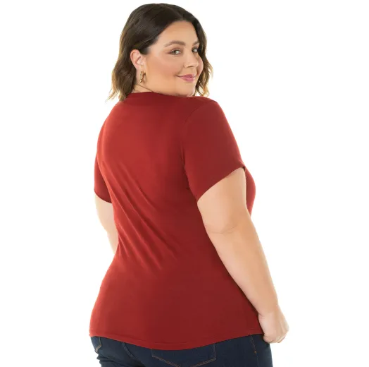 Camiseta Feminina Plus Size de Algodão Bordô