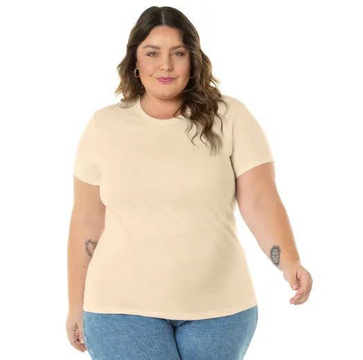 Camiseta Feminina Plus Size de Algodão Areia