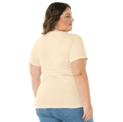 Camiseta Feminina Plus Size de Algodão Areia