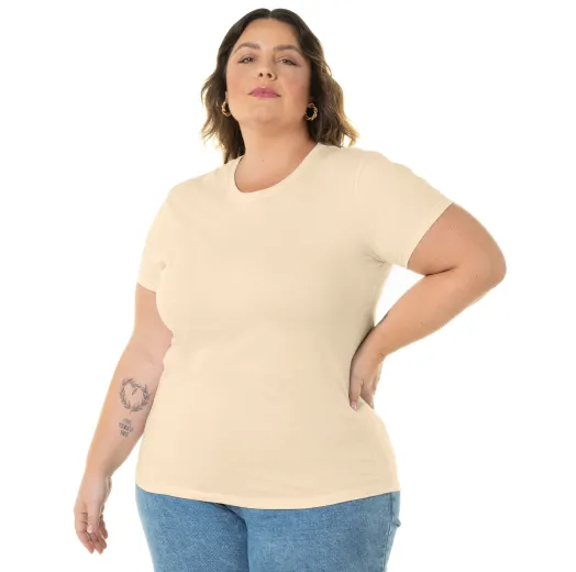 Kit 3 Camisetas Femininas Plus Size De Algodão Areia