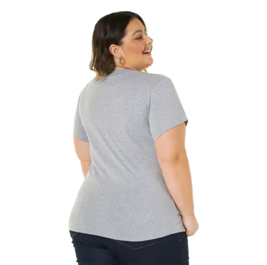 Camiseta Feminina Plus Size de Algodão Cinza Mescla