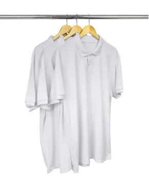 Kit 3 Camisas Polo Piquet Plus Size Masculina Brancas