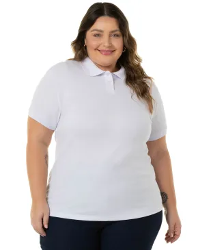 Camisa Polo Piquet Plus Size Feminina Branca