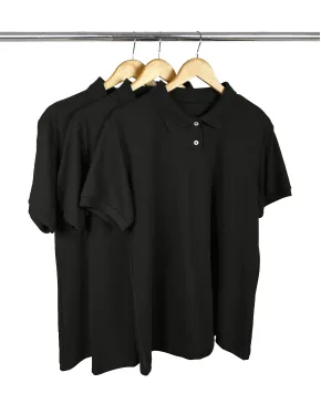 Kit 3 Camisas Polo Piquet Plus Size Feminina Pretas