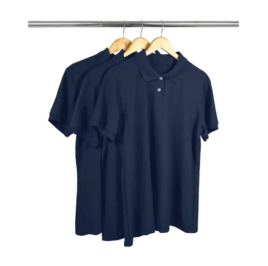  Kit 3 Camisas Polo Piquet Plus Size Feminina Azul Marinho