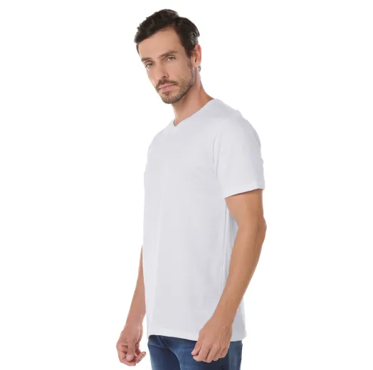 Camiseta Gola V de Algodão Premium Branca