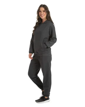 Conjunto Moletom Feminino com Capuz Preto Mescla 