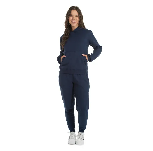 Conjunto Moletom Feminino com Capuz Azul Marinho