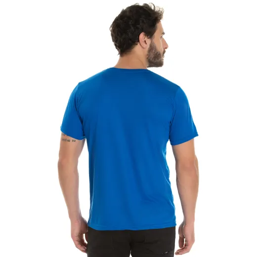 Camiseta Azul Royal Malha PV Manga Curta Gola Redonda