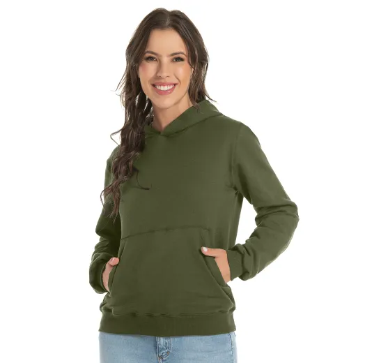 Moletom Canguru com Capuz Feminino Verde Militar