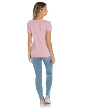 Camiseta Feminina Comfort Mescla Rosa Claro