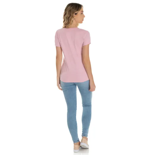 Camiseta Feminina Comfort Mescla Rosa Claro