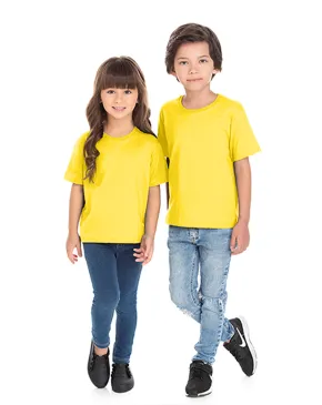 Kit 5 Camisetas Infantil de Algodão Penteado Amarelo Canário