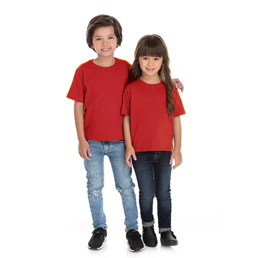 Kit 5 Camisetas Infantil de Algodão Penteado Vermelha