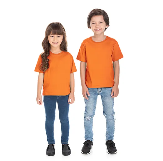 Kit 5 Camisetas Infantil de Algodão Penteado Laranja