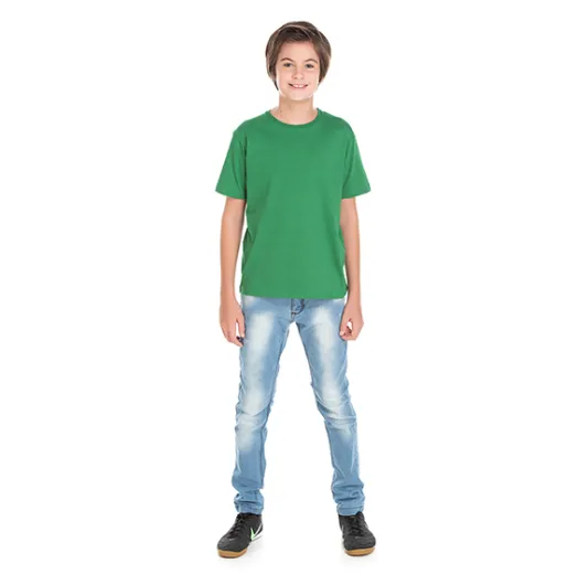 Camiseta Juvenil de Algodão Penteado Verde Bandeira