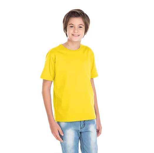 Kit 5 Camisetas Juvenil de Algodão Penteado Amarelo Canário