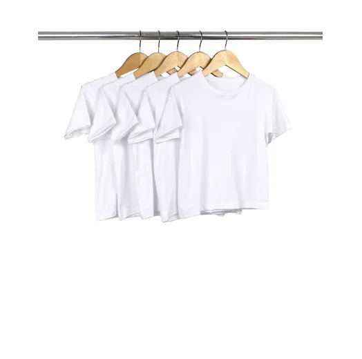 Kit 5 Camisetas Infantil de Algodão Penteado Branca