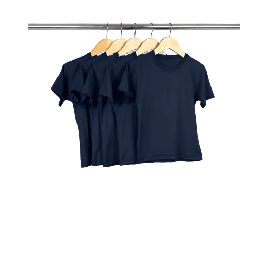 Kit 5 Camisetas Infantil de Algodão Penteado Azul Marinho